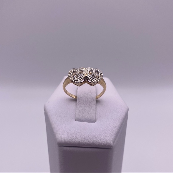 14k yellow & white gold diamond heart ring - Picture 3 of 12